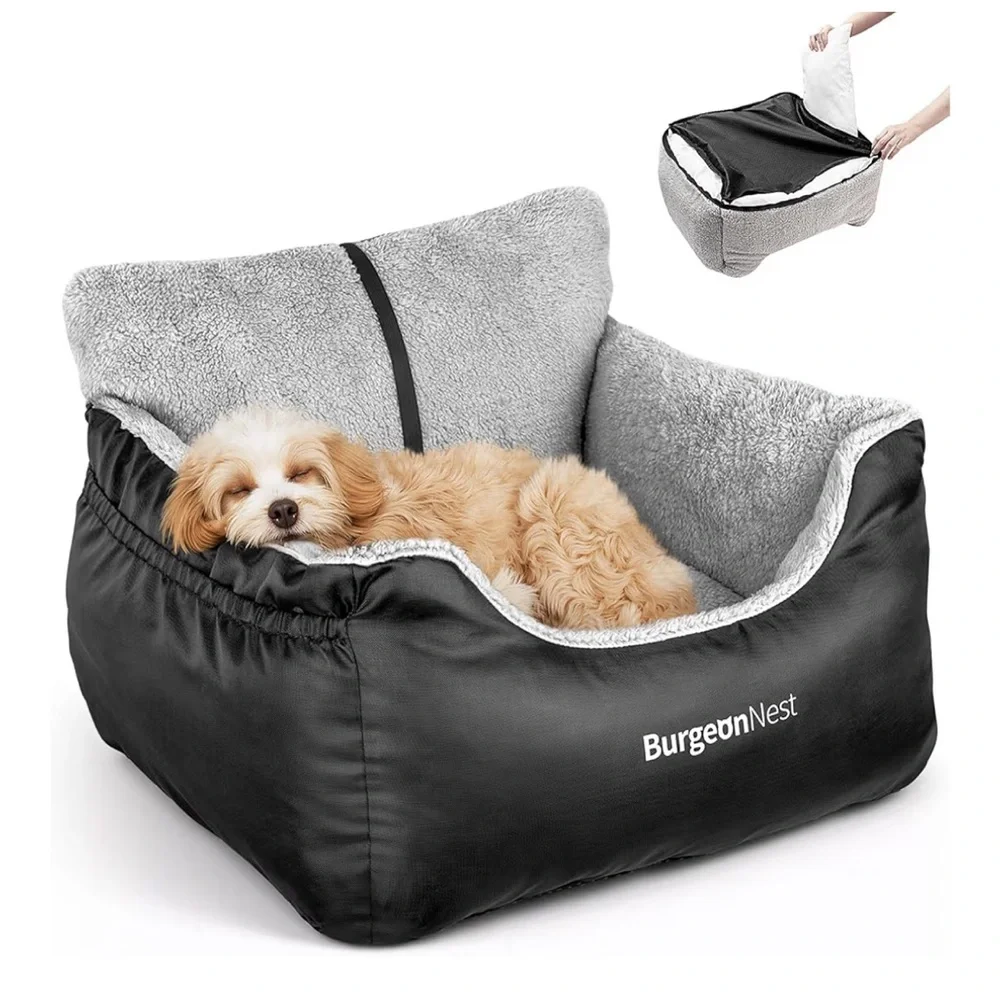PET Carseat/bed: BurgeonNest NEW Plush Pet car seat - Black & Light Gray